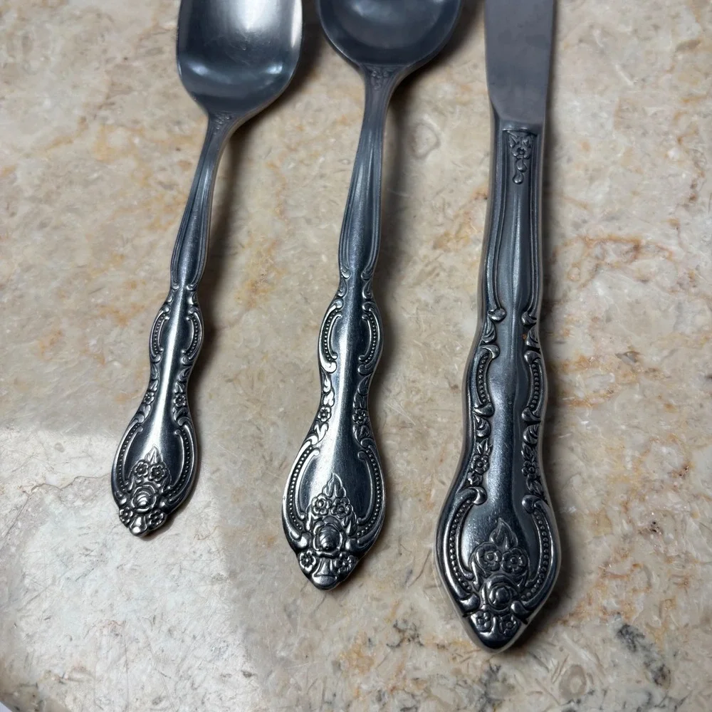 International Stainless Verona Flatware 3pc Set Silver Rose‎ Korea Knife Spoons